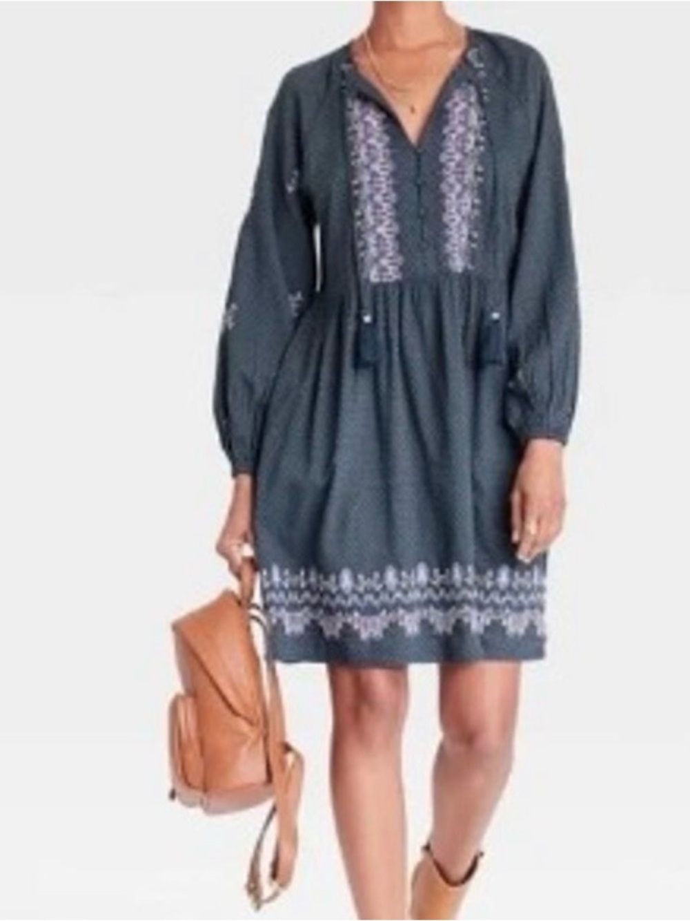 Knox Rose Navy Blue Embroidered Midi Dress